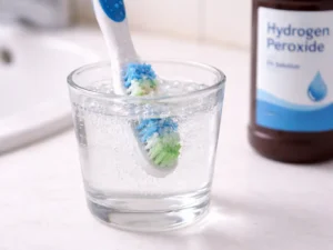Toothbrush soaking in hydrogen peroxide